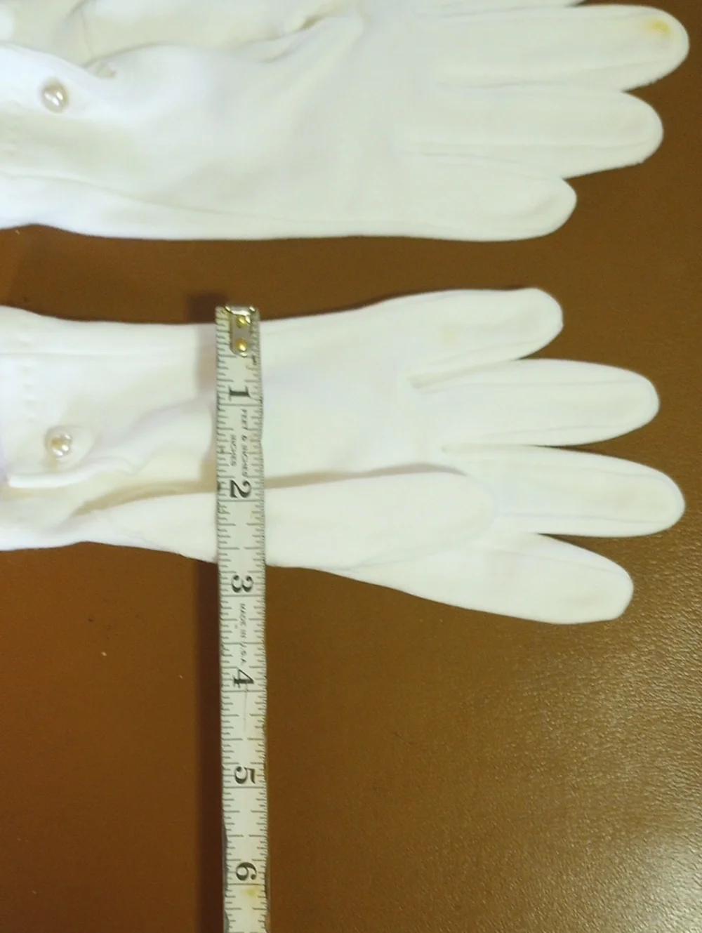 Classic Vintage White Cotton Formal Prom Dress Gloves w/ Faux Pearl Buttons